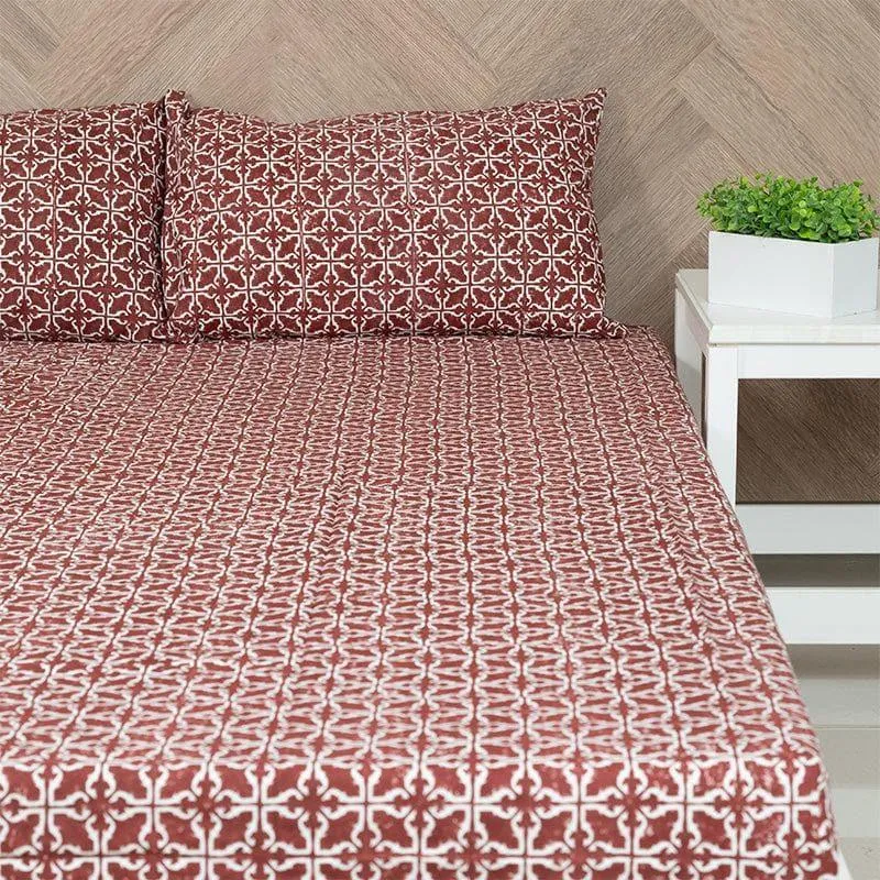 Estheva Ethnic Printed Bedsheet - Maroon
