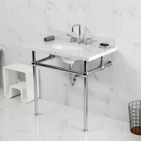 Fauceture KVBH3622M81 36-Inch Console Sink with Brass Legs (8-Inch, 3 Hole), Marble White/Polished Chrome