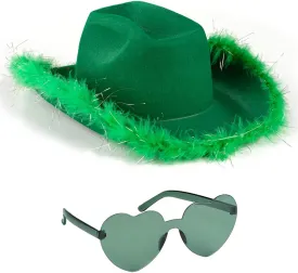 Funcredible Cowboy Hat and Glasses - Fluffy Cowgirl Hat with Star for Girls - Halloween Accessories for Women
