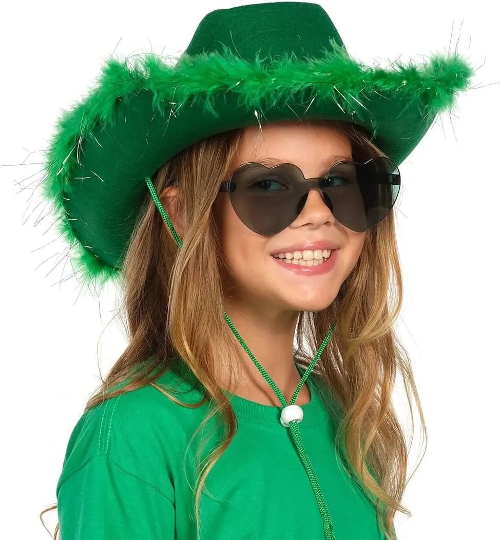 Funcredible Cowboy Hat and Glasses - Fluffy Cowgirl Hat with Star for Girls - Halloween Accessories for Women