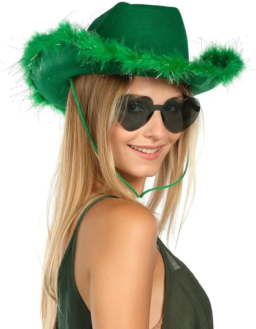 Funcredible Cowboy Hat and Glasses - Fluffy Cowgirl Hat with Star for Girls - Halloween Accessories for Women