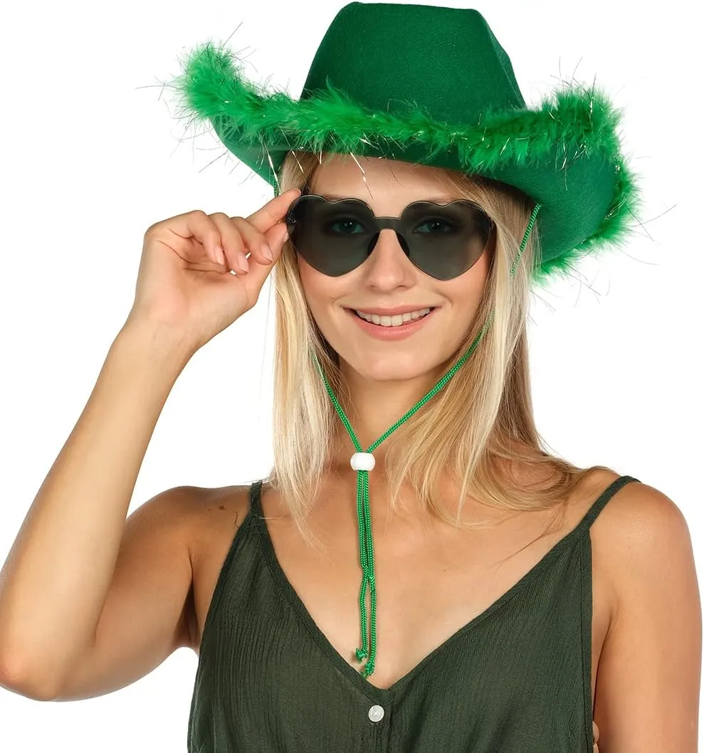 Funcredible Cowboy Hat and Glasses - Fluffy Cowgirl Hat with Star for Girls - Halloween Accessories for Women