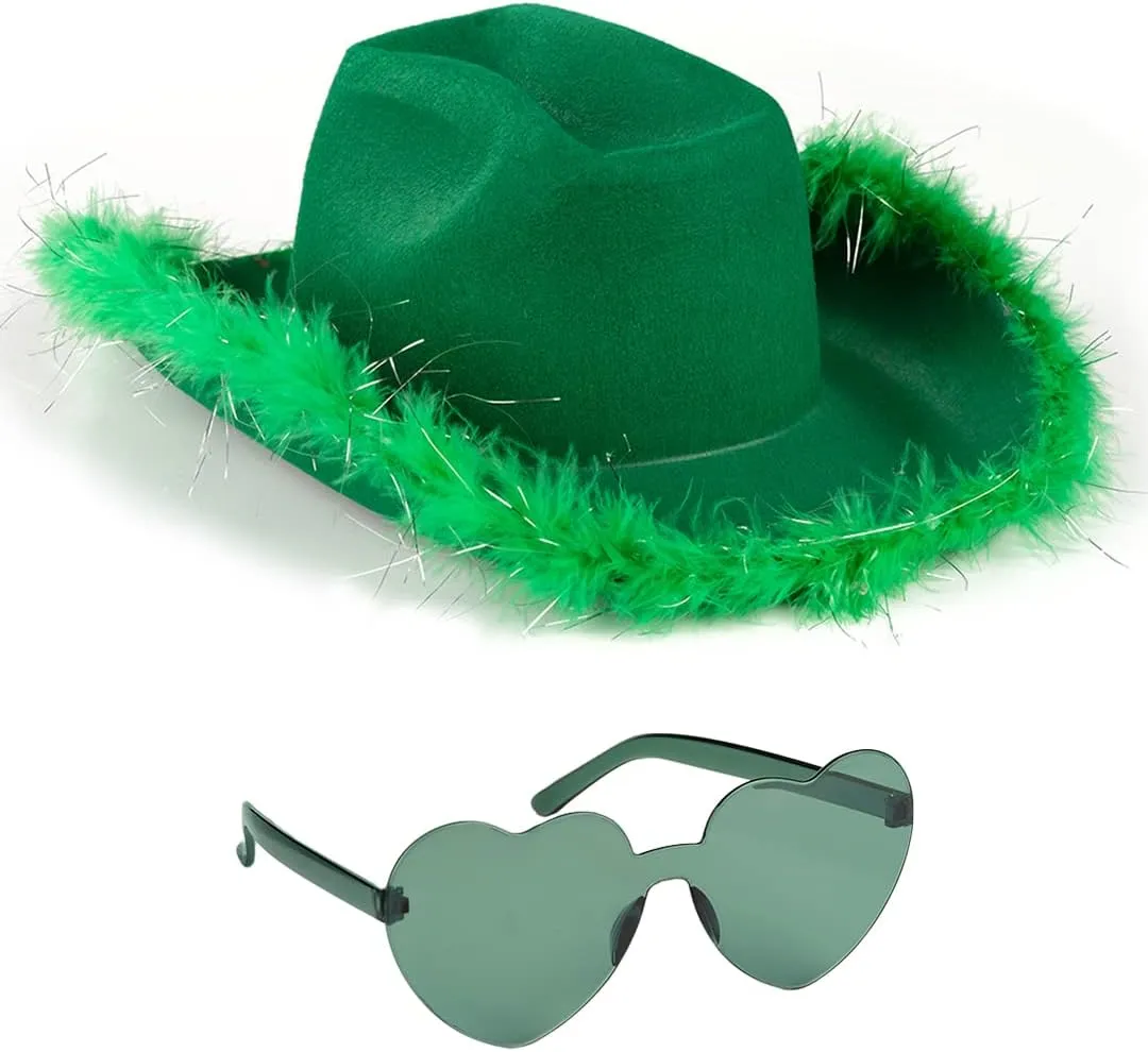 Funcredible Cowboy Hat and Glasses - Fluffy Cowgirl Hat with Star for Girls - Halloween Accessories for Women