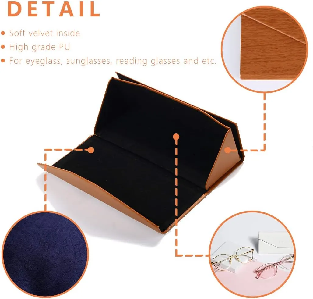 Glasses Cases, Eyeglasses Case Hard Shell For Men Women, PU Folding Glasses Sunglasses Case Portable With Clean Cloth