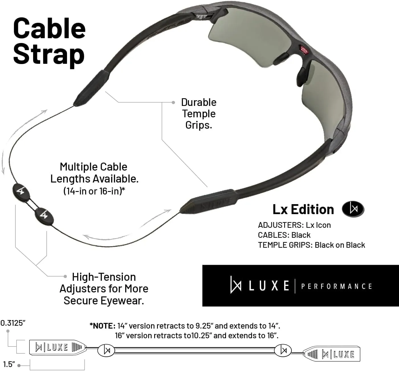 Glasses Strap- Eyewear Retainer, Sunglasses Strap, Eyeglasses Strap, Adjustable Cable Straps, Glasses Holder