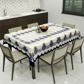 Heart Home Cotton Floral Print Waterproof Attractive Dining Table Cover|Tablecloth for Home Decorative, 60x90 Inch (Cream Blue)