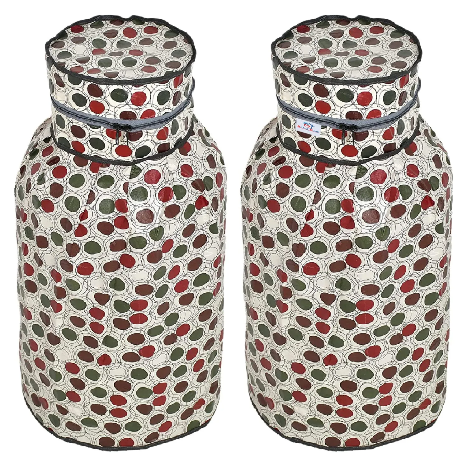 Heart Home PVC Circle Print Waterproof and Dustproof Cylinder Cover for Home & Kitchen Pack of 2 (Cream) 52HH3942