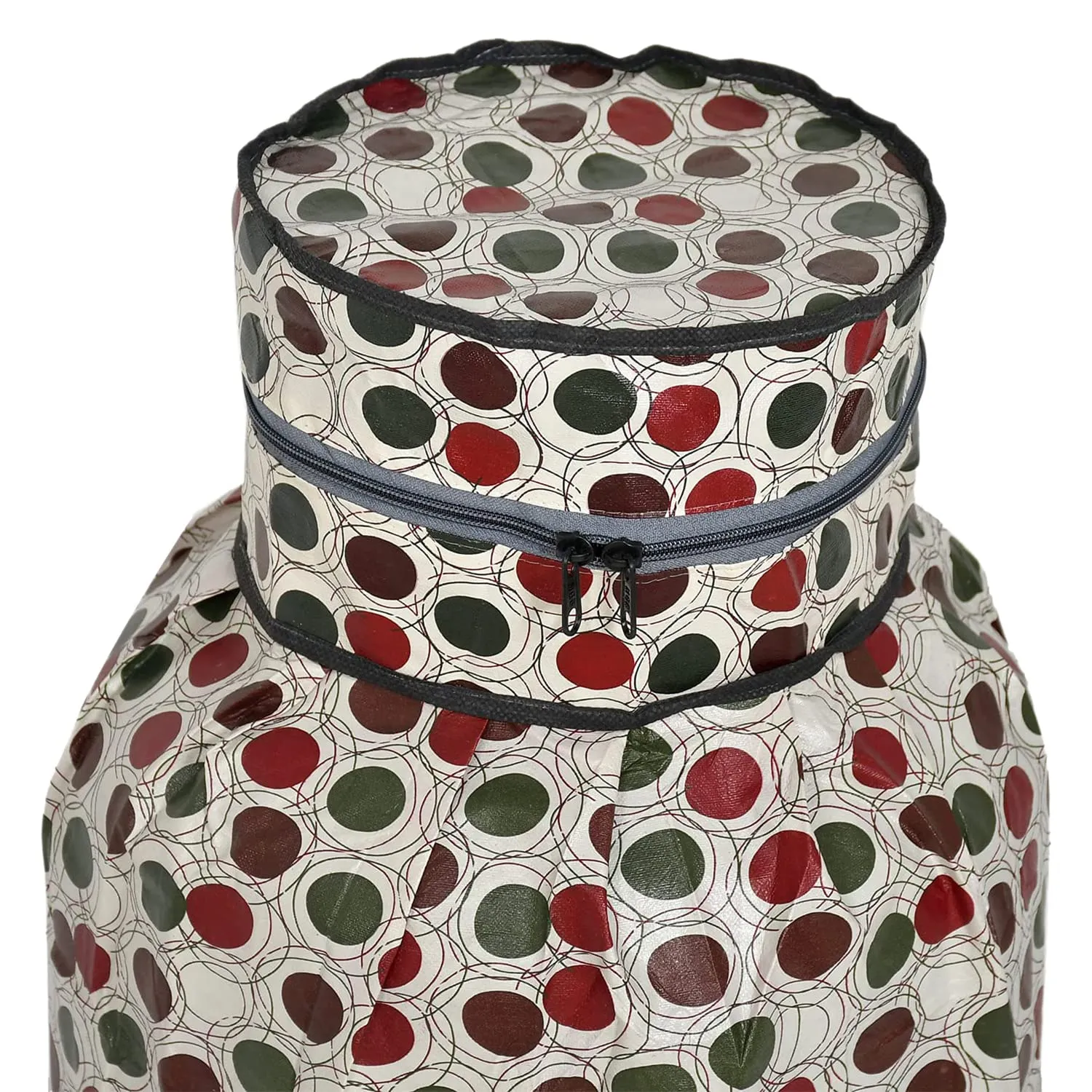 Heart Home PVC Circle Print Waterproof and Dustproof Cylinder Cover for Home & Kitchen Pack of 2 (Cream) 52HH3942