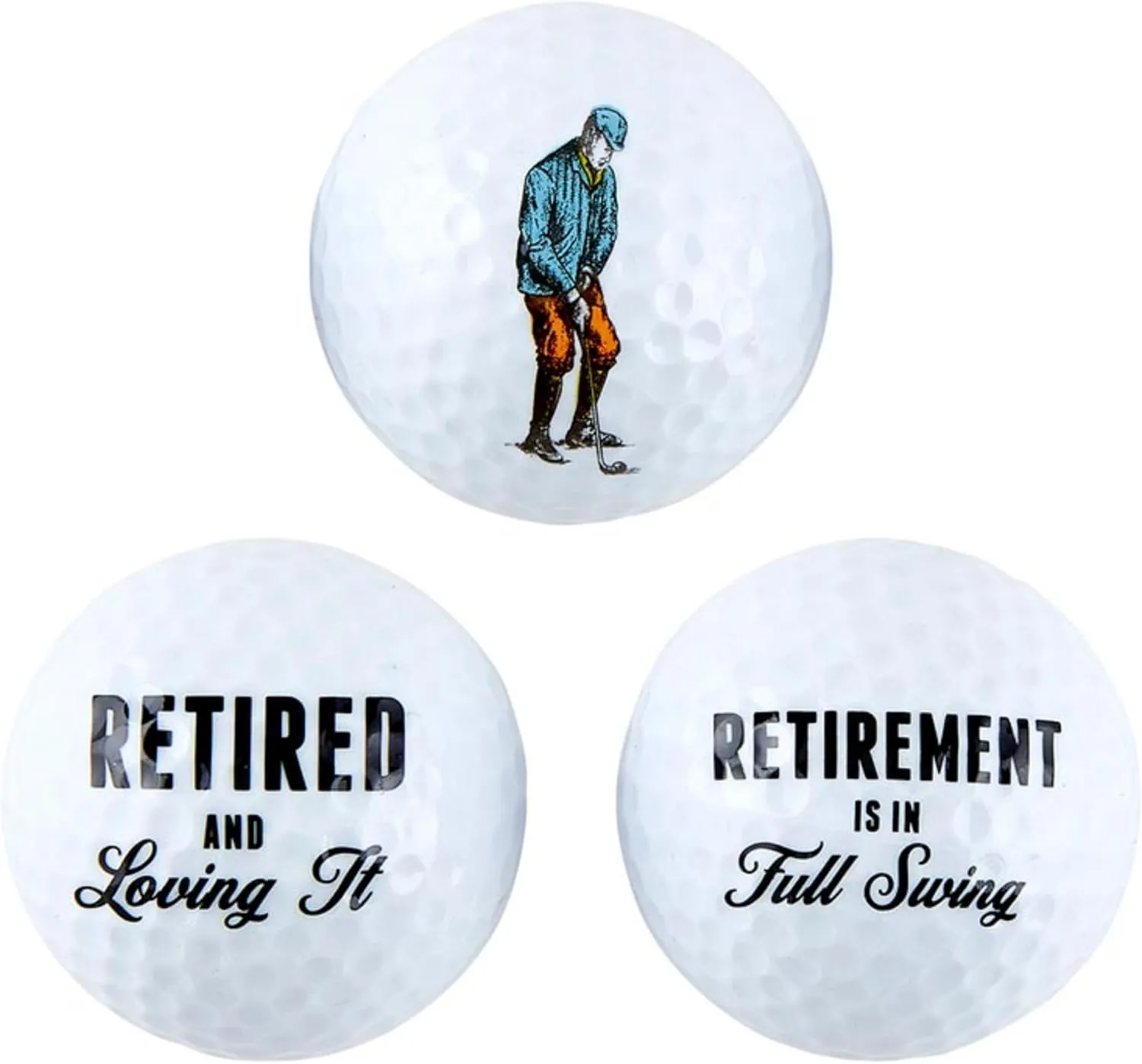 Heartfelt Collection Retirement Gift Golf Ball Gift Set with Vintage Golfing Artwork, 3 Pack, Full Swing