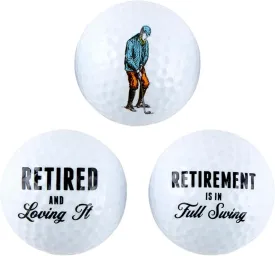 Heartfelt Collection Retirement Gift Golf Ball Gift Set with Vintage Golfing Artwork, 3 Pack, Full Swing