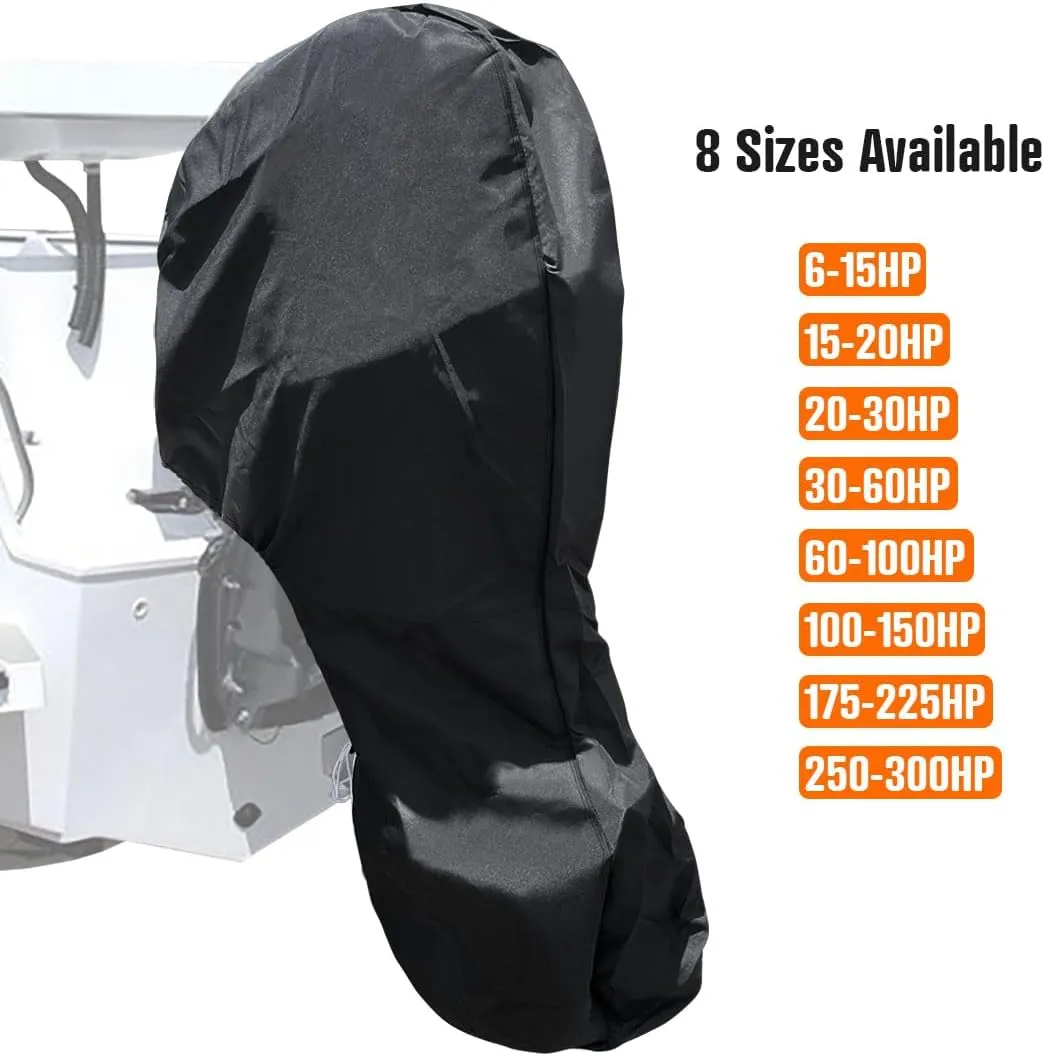 iCOVER Outboard Motor Covers, Trailerable Full Boat Engine Cover Waterproof Heavy Duty Oxford Fabric with Zipper, Fits15-20HP Motors