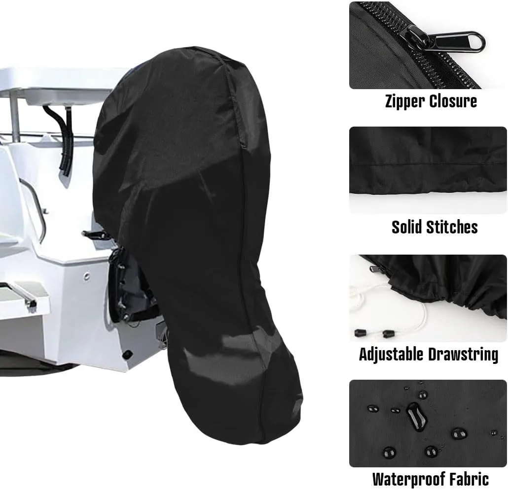 iCOVER Outboard Motor Covers, Trailerable Full Boat Engine Cover Waterproof Heavy Duty Oxford Fabric with Zipper, Fits15-20HP Motors