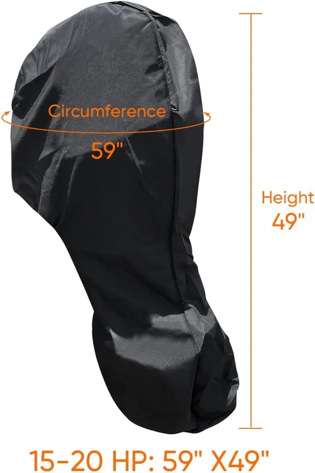 iCOVER Outboard Motor Covers, Trailerable Full Boat Engine Cover Waterproof Heavy Duty Oxford Fabric with Zipper, Fits15-20HP Motors