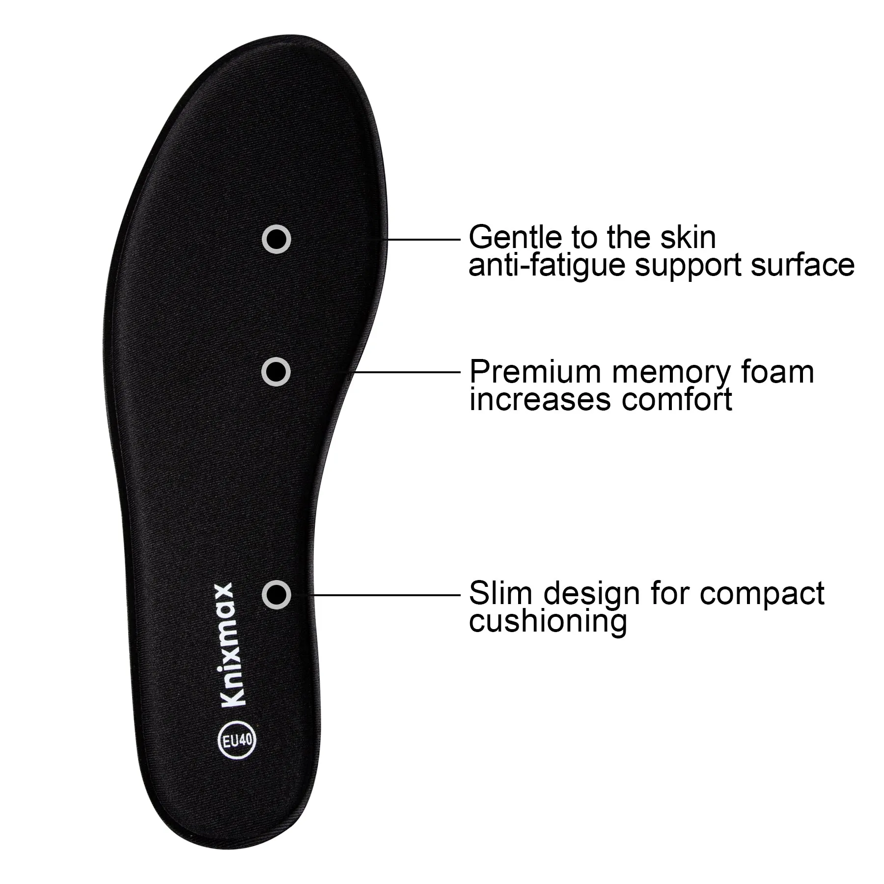 Knixmax Men & Women's Memory Foam Insoles, Black, for Athletic Shoes & Sneakers