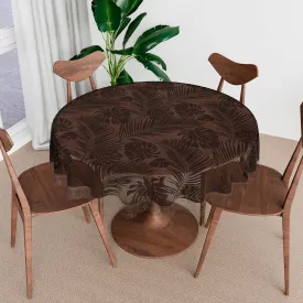 Kuber Industries Round Dining Table Cover 4 Seater Waterproof | Center Table Teepai Cover Cloth for Tea Coffee | Tabletop & Teapoy Mat for Living Room, Kitchen & Balcony | PVC | 60 Inch | Leafy Brown