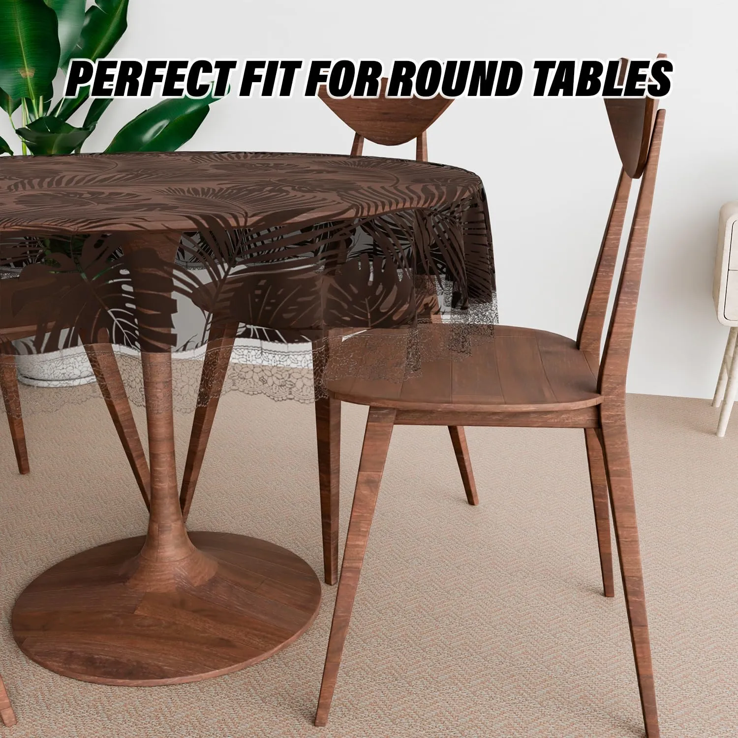 Kuber Industries Round Dining Table Cover 4 Seater Waterproof | Center Table Teepai Cover Cloth for Tea Coffee | Tabletop & Teapoy Mat for Living Room, Kitchen & Balcony | PVC | 60 Inch | Leafy Brown