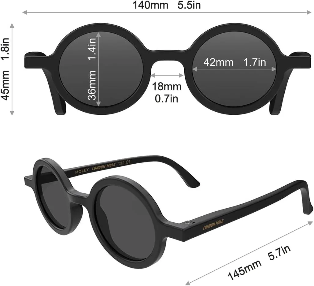 LONDON MOLE Eyewear | Moley Sunglasses | Round Glasses | Fashion Brand | UV400 Protection | Men's Women's Unisex