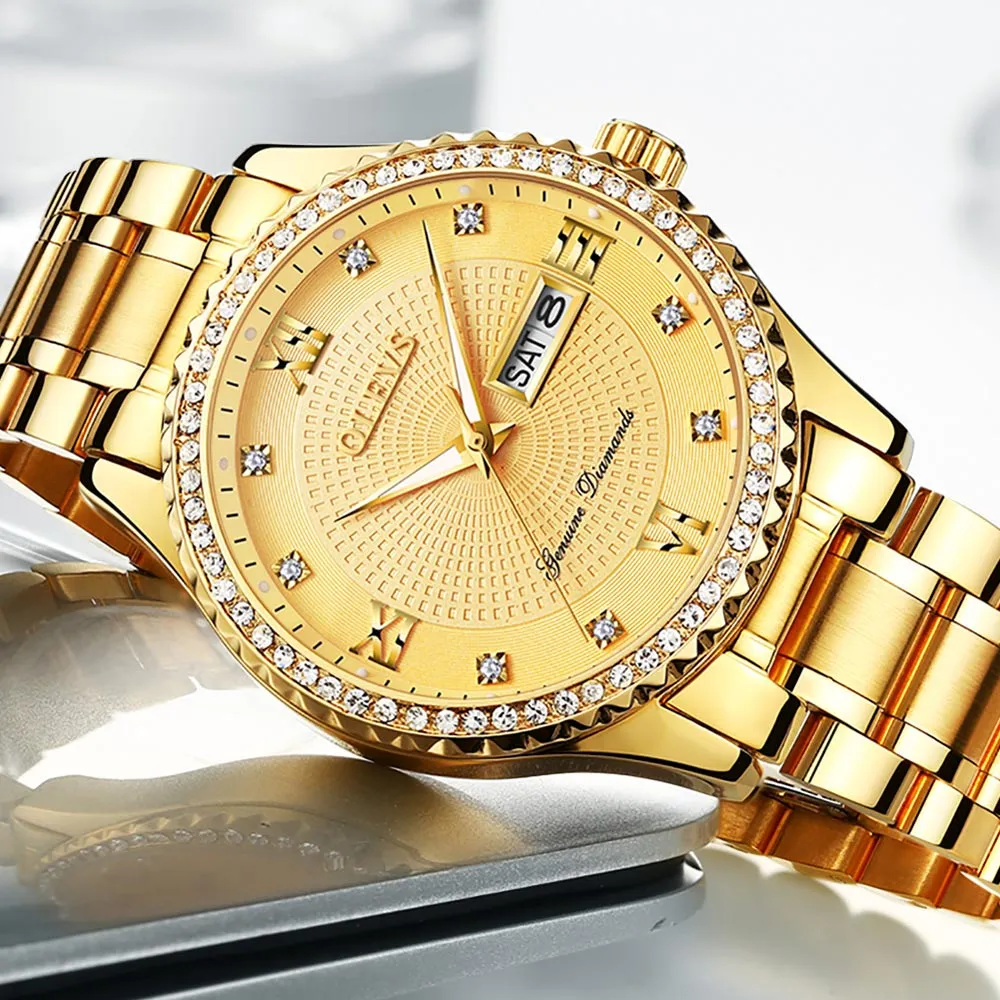 Luxurious Golden Wristwatch Premium Metal Band Watch [Premium Gift Box]