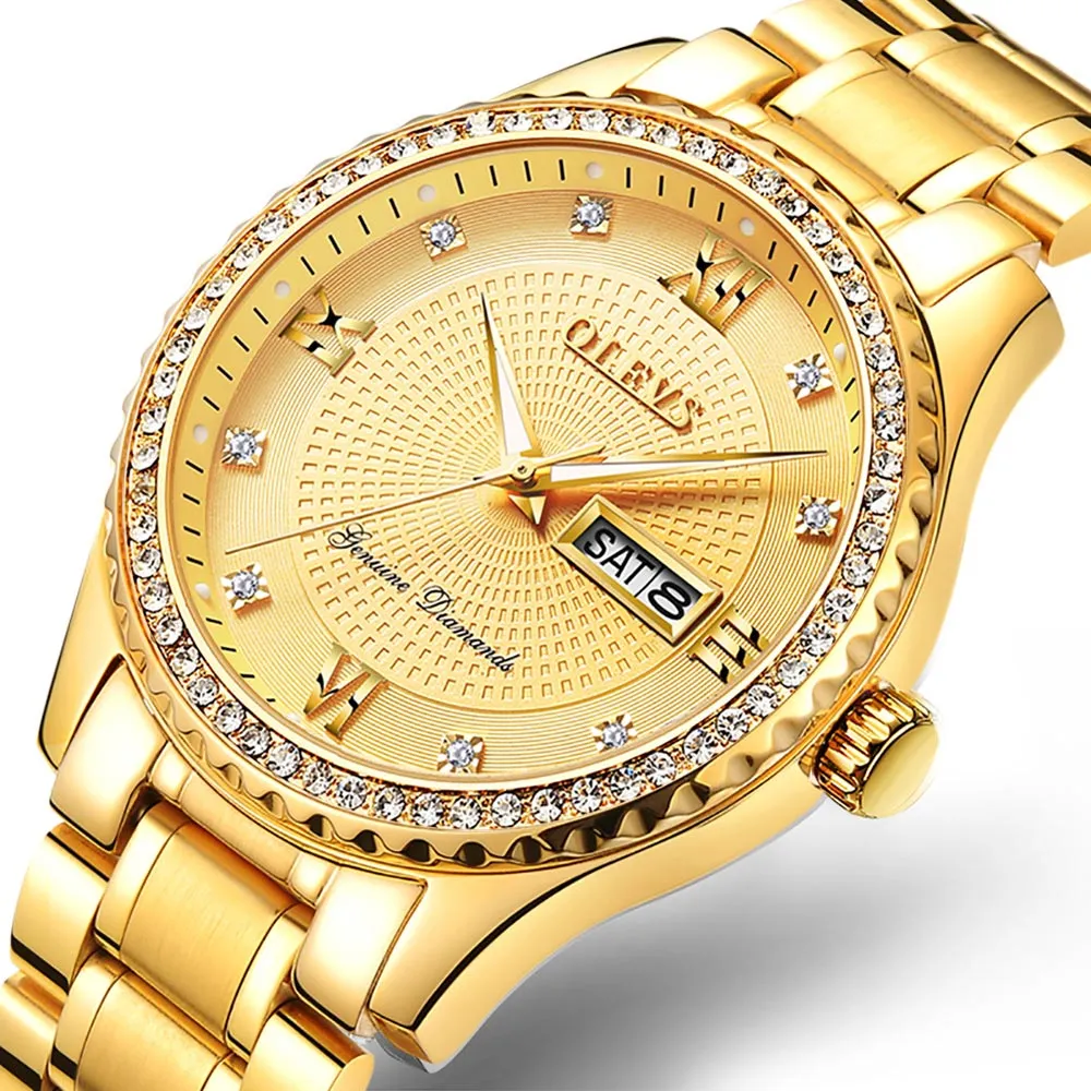 Luxurious Golden Wristwatch Premium Metal Band Watch [Premium Gift Box]