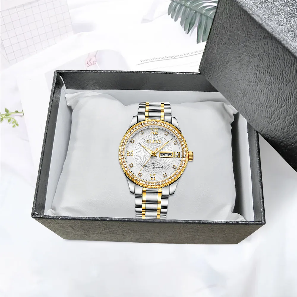 Luxurious Golden Wristwatch Premium Metal Band Watch [Premium Gift Box]
