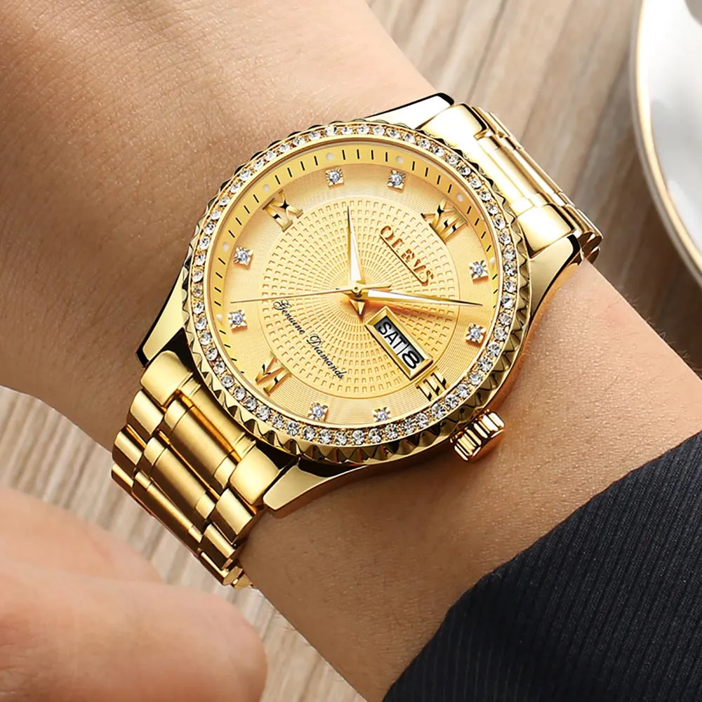 Luxurious Golden Wristwatch Premium Metal Band Watch [Premium Gift Box]