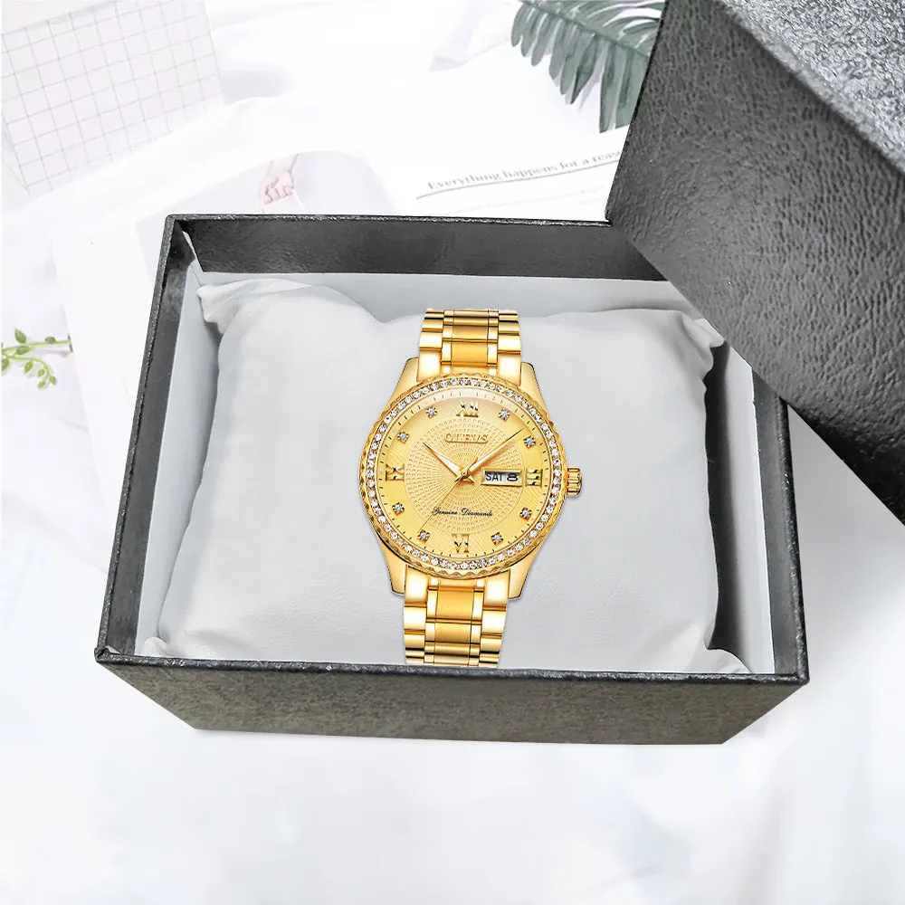 Luxurious Golden Wristwatch Premium Metal Band Watch [Premium Gift Box]