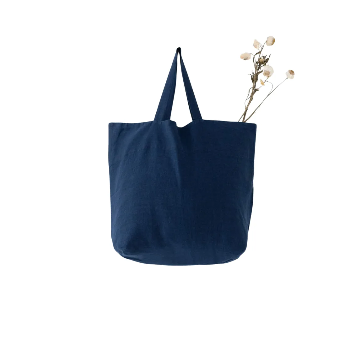 Navy Large Linen Bag