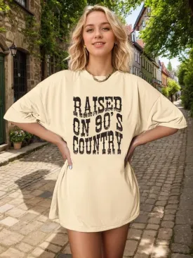 Oversized 90s Country Shirts for Women Raised On 90S Country Shirt Country Music Tshirt Rock Band Vintage Tee Tops