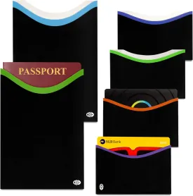 RFID Blocking Credit Card & Passport Sleeves (4 Long Side Credit Card & 2 Passport Protectors)  RFID Blocking Identity Theft Protection, Slim Design  Ideal for Travel and Everyday Use