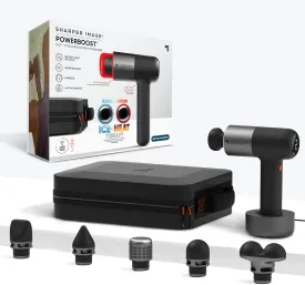 Sharper Image Powerboost Pro  Hot & Cold Deep Tissue Massage Gun - 6 Speeds, 6 Attachments, 5-Hour Battery, Travel Case, Charging Base, Shoulder & Back Massager, Pain Relief Tool, FSA Eligible