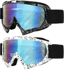 Ski Goggles-2 Pack Over Glasses Snow Snowboard Goggles- Anti-fog Anti-UV Protection Wide View for Men Women Adult