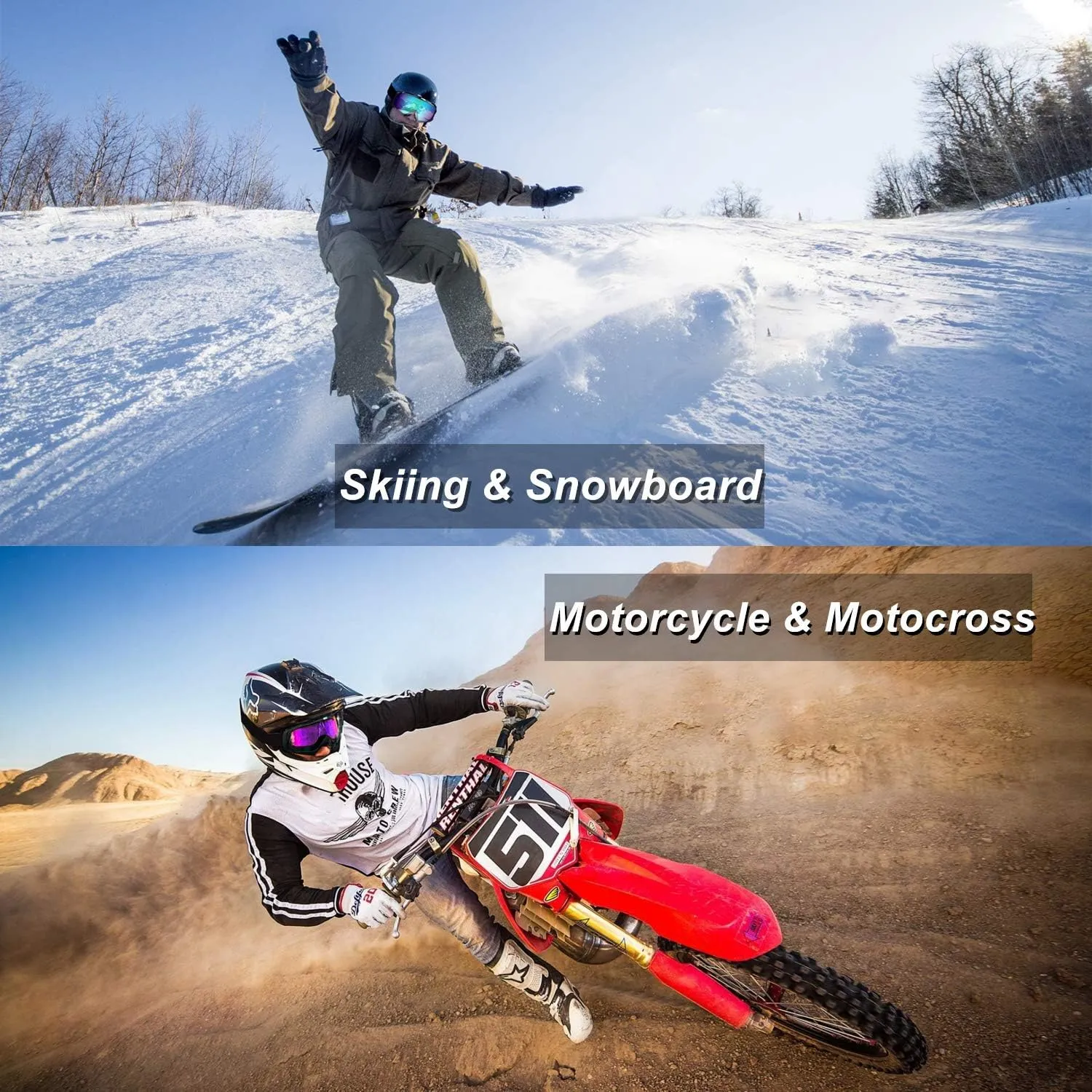 Ski Goggles-2 Pack Over Glasses Snow Snowboard Goggles- Anti-fog Anti-UV Protection Wide View for Men Women Adult