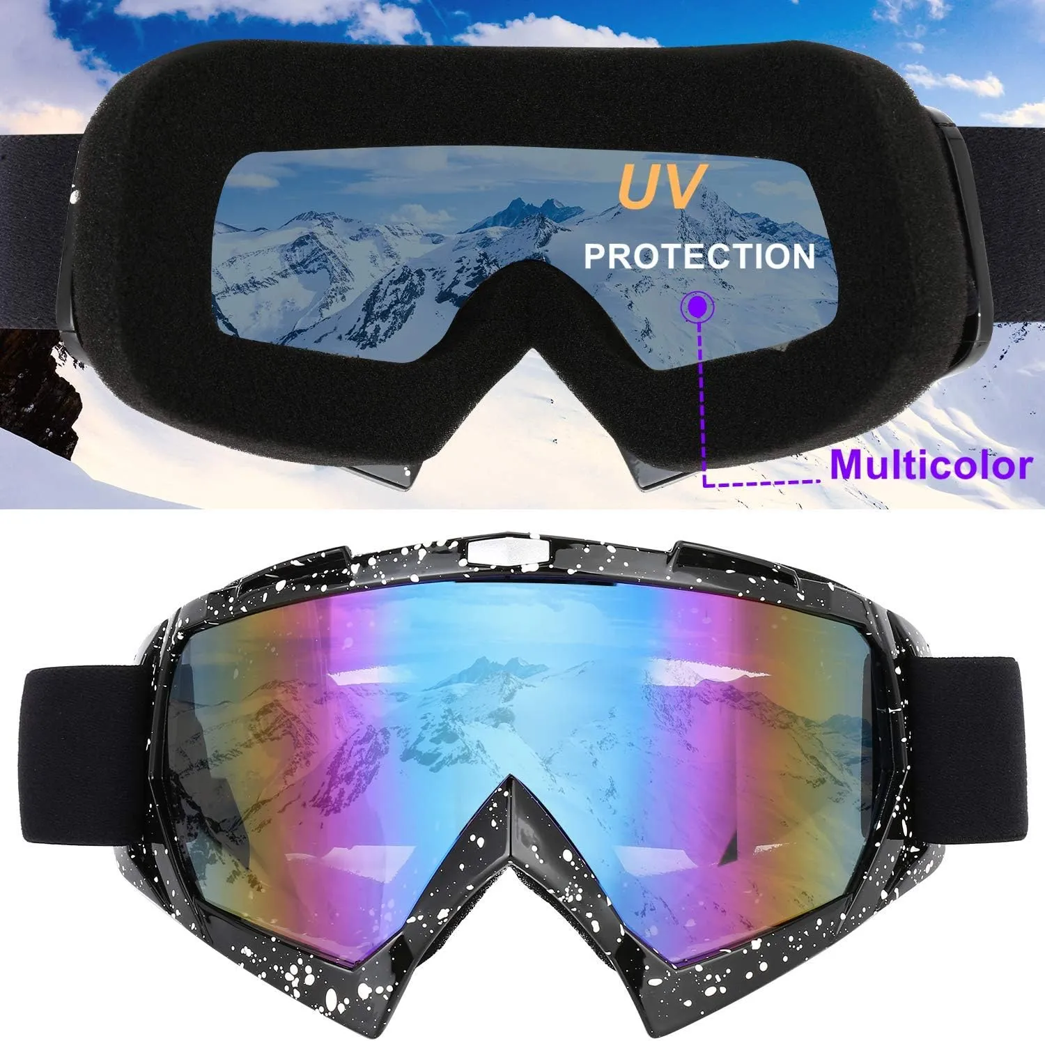 Ski Goggles-2 Pack Over Glasses Snow Snowboard Goggles- Anti-fog Anti-UV Protection Wide View for Men Women Adult