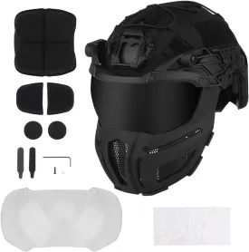 Tactical Fast Helmet Full Face Protection Mask Flip-up Visor Goggle Helmet Cover Airsoft Hunting Gaming