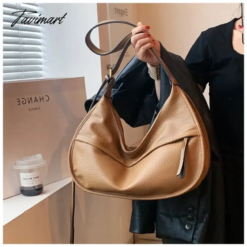Tavimart Simple shoulder bag, casual large capacity bag, soft leather crossbody bag
