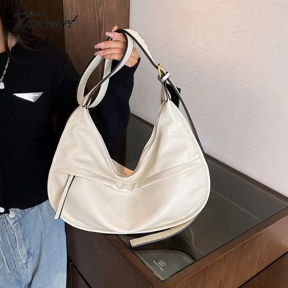 Tavimart Simple shoulder bag, casual large capacity bag, soft leather crossbody bag