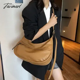 Tavimart Simple shoulder bag, casual large capacity bag, soft leather crossbody bag