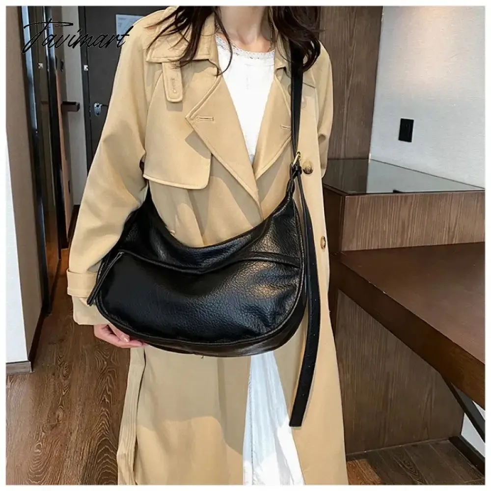 Tavimart Simple shoulder bag, casual large capacity bag, soft leather crossbody bag