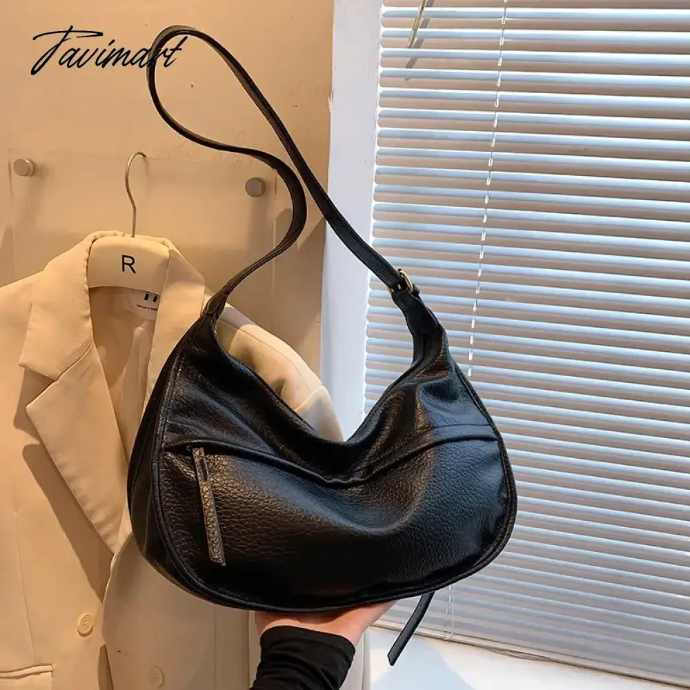 Tavimart Simple shoulder bag, casual large capacity bag, soft leather crossbody bag