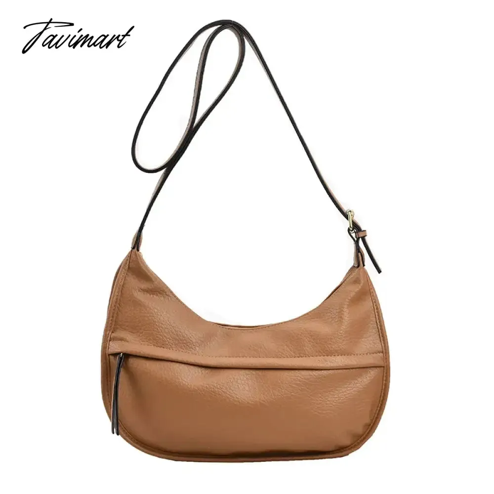 Tavimart Simple shoulder bag, casual large capacity bag, soft leather crossbody bag