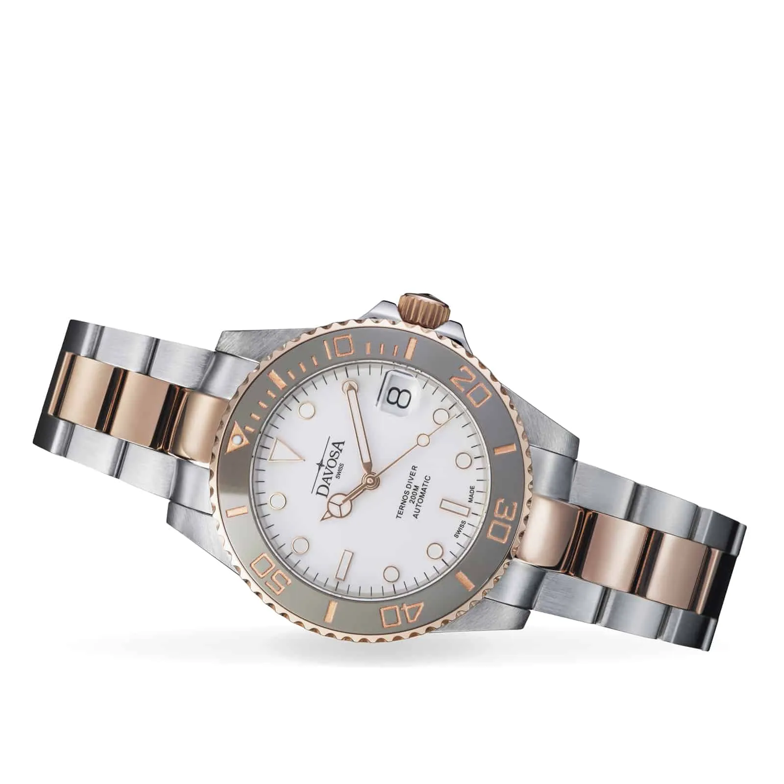 Ternos Medium Automatic 200m White Dial Two Tone Rose Gold Diver Watch 16619620