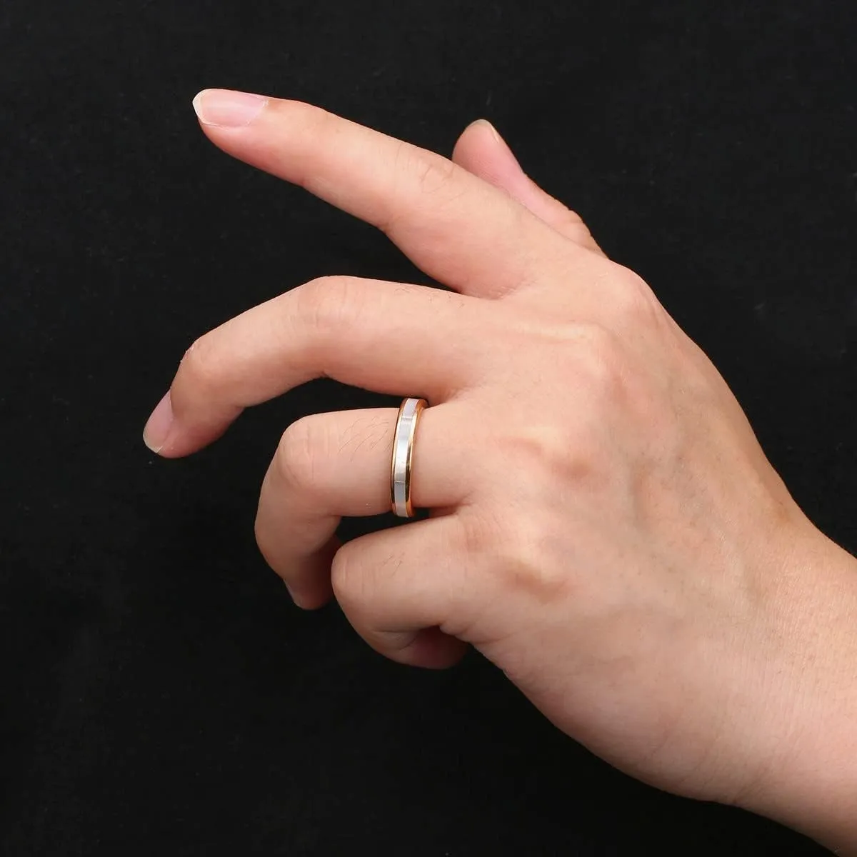Vakki 4mm Womens Rose Gold Tungsten Carbide Ring with Mother of Pearl Shell/Marble Inlaid Wedding Band Comfort Fit Size 5-12