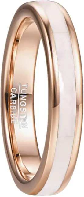 Vakki 4mm Womens Rose Gold Tungsten Carbide Ring with Mother of Pearl Shell/Marble Inlaid Wedding Band Comfort Fit Size 5-12