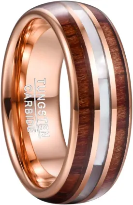 Vakki 8mm Koa Wood Tungsten Ring for Men Mother of Pearl Shell/Imitated Meteorite/Abalone Shell/Deer Antler Inlay Wedding Band Comfor Fit Size 7-12