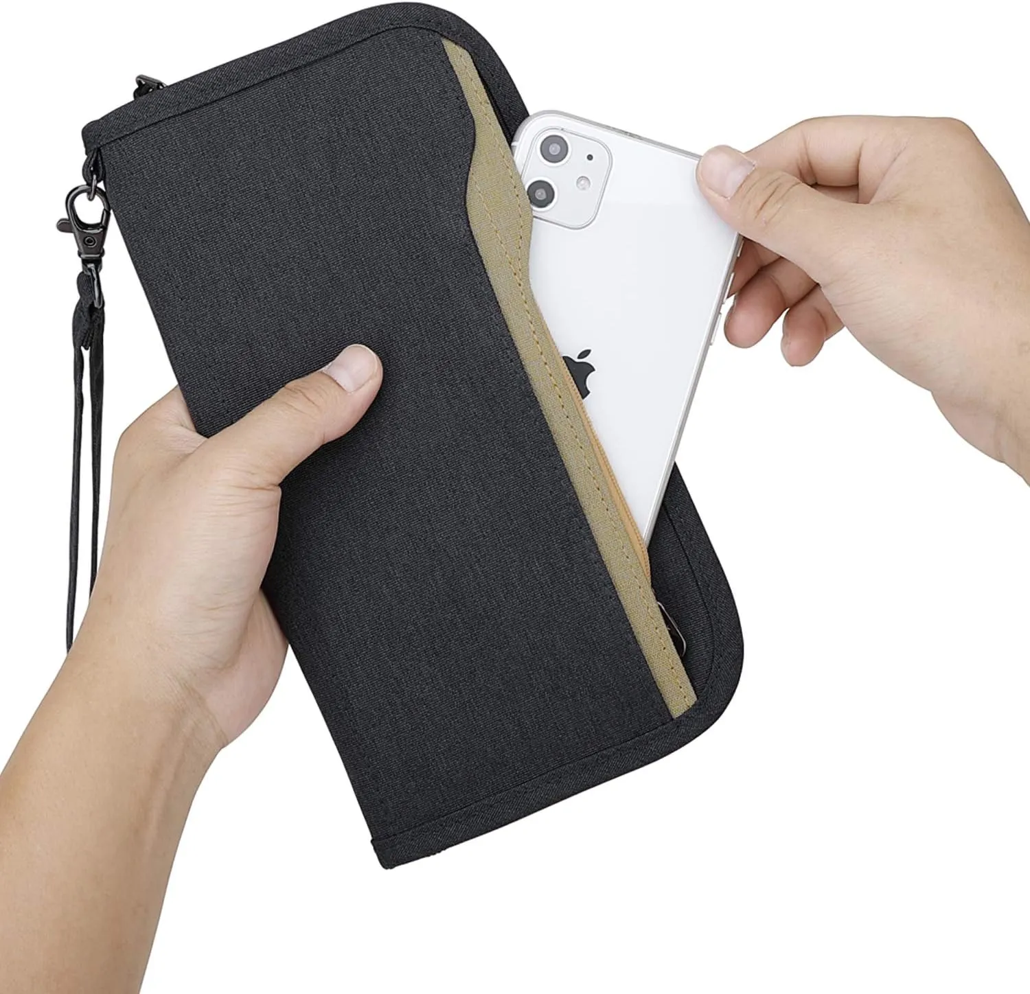 ZOPPEN Passport Holder Family RFID Passport Wallet, Passport Holder Women/Men, Travel Wallet Documents Organizer Zipper Case with Removable Wristlet Strap, Travel Essentials for Flying